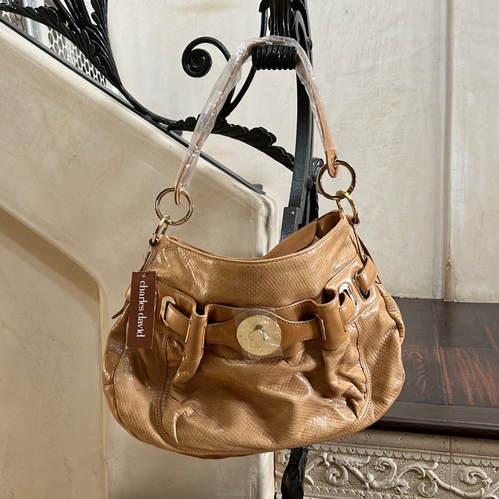 New With Tags Charles David Leather Handbag in Stone
